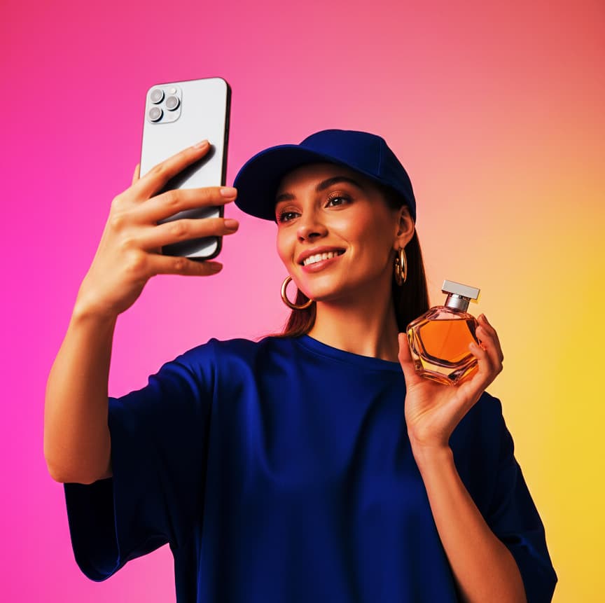 UGC creator filming a product review